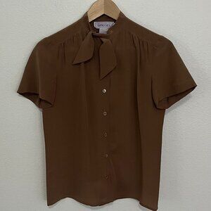 Spiegel | Vintage 100% Silk Button Down Bow Collared Shirt Top Blouse, size 8
